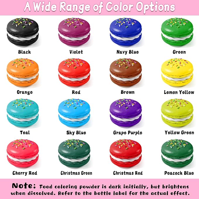Food Coloring Powder - 16 Colors Vibrant Powdered Food Coloring, Concentrated Edible Dye Powder for Baking, Icing, Cooking, Cake Decorating, Cookies, Frosting - 5g/Bottle