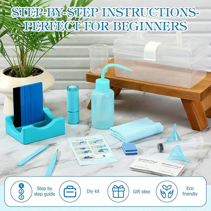 LemonRoad 15 Pcs Snow Globe DIY Tumbler Tool Kit Include Storage Box Squeeze Bottle Funnel Silicone Cup Cradle Measuring Cup Flashlight for Beginner Making Supplies Thanksgiving Day Gifts(Blue)