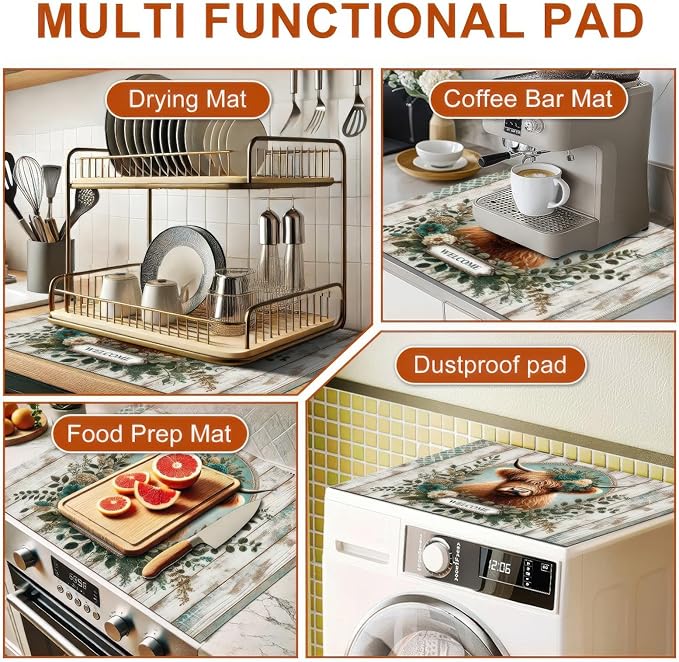 HOMETITUTE Stove Top Cover for Electric Diatomite Welcome Mat 28x20 Inch Highland Cow Kitchen Decor Farmhouse Countertop Protector Coffee Mat Heat Resistant Electric Stovetop Cover Pad