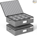 YearningHome Cup and Mug Storage Box with Hard Shell and Dividers for Coffee Mugs,Tea Cups and Glasses,Stackable Storage Organizers with Lid,Handles,Zips and Label for Moving,Holds 12,2 Pack, Grey