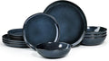 HaWare Plates and Bowls Set, Stoneware Dinnerware Sets, 12-Piece Hand-painted Dishware for 4, Ceramic Dinner Set for Home Kitchen, Microwave and Dishwasher Safe, Reactive Starry Blue