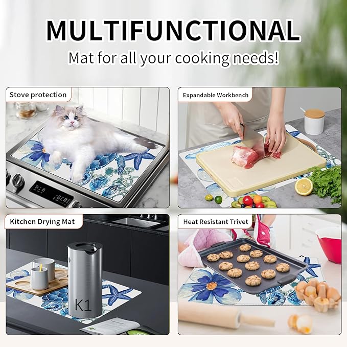Decorative Electric Stove Top Covers, Heat Resistant Silicone Stove Cover Mat, Stove Top Protectors for Electric Flat Glass Stoves, Adds Extra Counter Space for Small Kitchens and Apartments