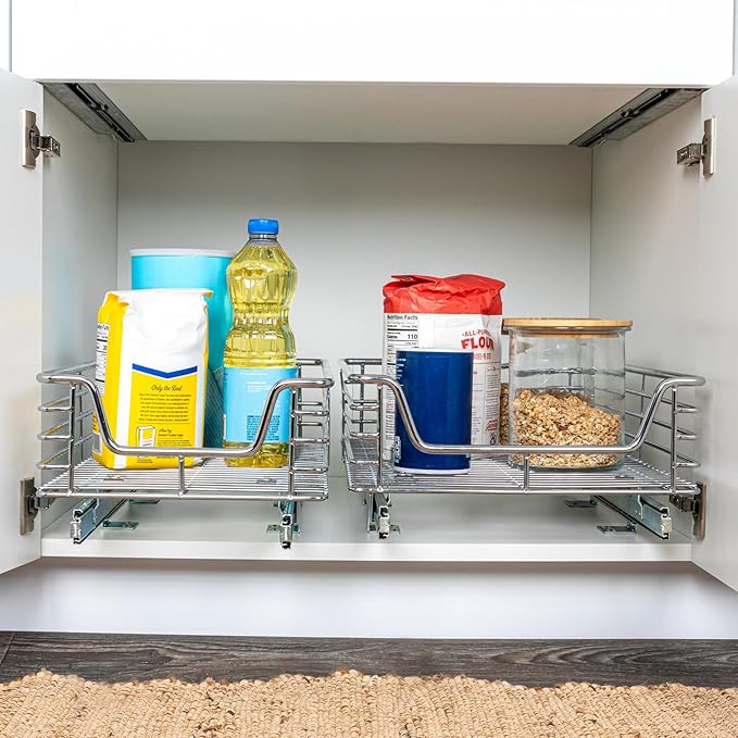 Household Essentials Glidez Chrome-Plated Steel 1-Tier Sliding Under Sink Cabinet Organizer, Chrome , 14.5"