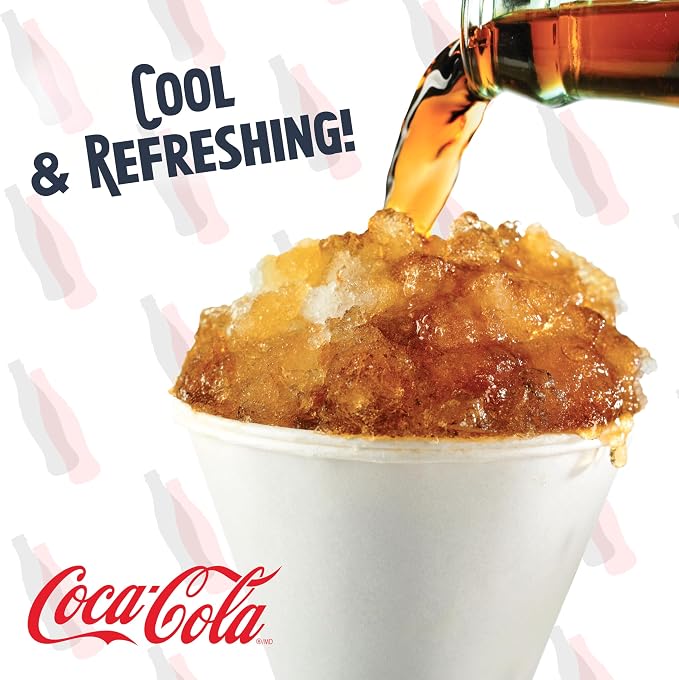 Nostalgia Coca-Cola Snow Cone Machine – Retro Table-Top Snow Cone Maker with Stainless Steel Blades – Slushie Machine Includes 2 Reusable Plastic Cups & Ice Scoop, Makes 20 ICY Treats - White & Red