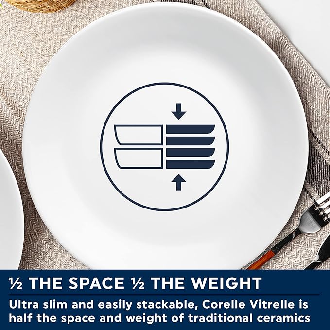 Corelle Dinnerware Set (12pc Set, Mystic Grey)-Dinner Set for 4 Includes 4 x Dinner Plates, Side Plates & Bowls 3 X More Durable, Half The Space & Weight of Ceramic up to 80% Recycled Glass, 1146820