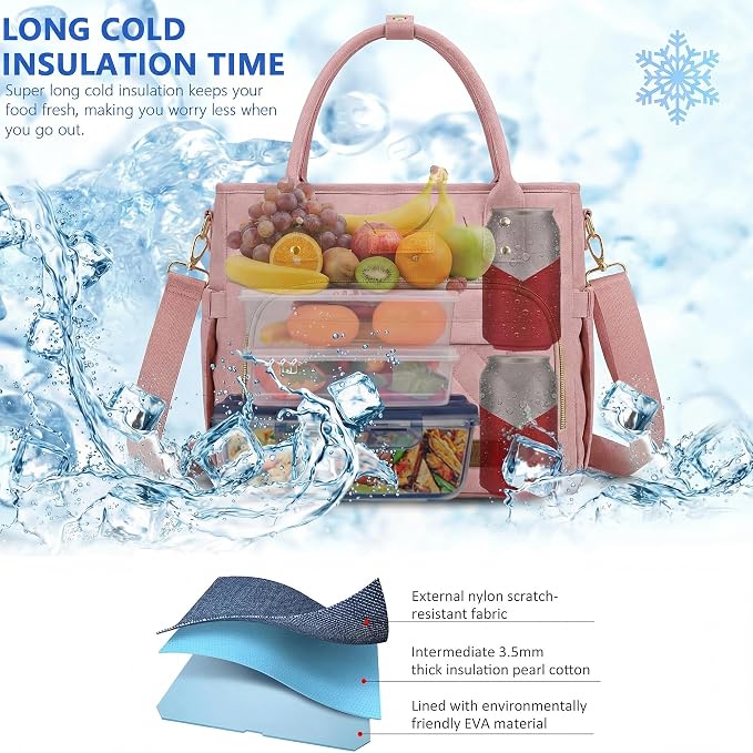 MIYCOO Lunch Bag Lunch Box Women - Leakproof Insulated Lunch Cooler Bag for Women - Large Lunch Tote Bags Adults, Pink