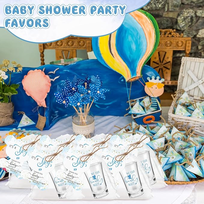 Pickmesh 25 Sets Baby Shower Favor for Guests Include Bear Boy Acrylic Clear Shot Glasses Thank You Cards Organza Bags Babies Shower Gifts for Gender Reveal Party Supplies