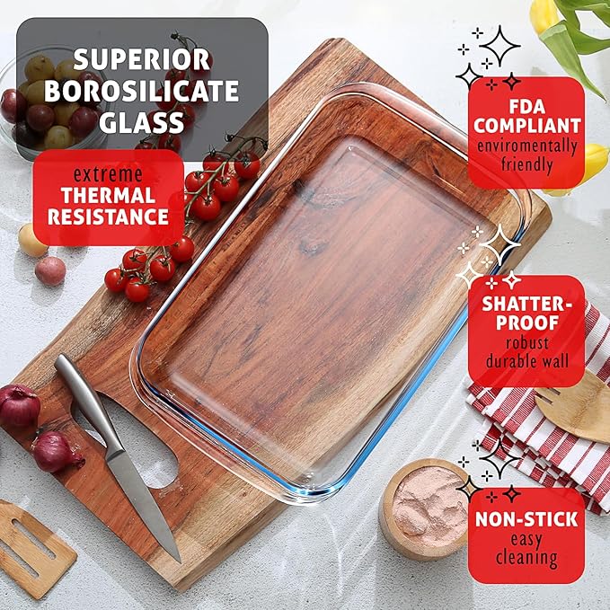 EATEX 7-Pack Glass Food Storage Containers with Lids Baking Pans Set, Glass Baking Dishes for Oven | 4 Casserole Dishes for Oven and 3 Glass Bread Pans for Bread Baking, Oven Microwave Freezer Safe