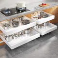 Seinloes 4 Pack Expandable Width (15.15"-26.3") Pull Out Cabinet Organizer 21" Deep with Raising Pad for Framed Cabinets, Upgrade 3 Slide Rails Slide Out Drawers, Roll Out Shelves Adhesive, White