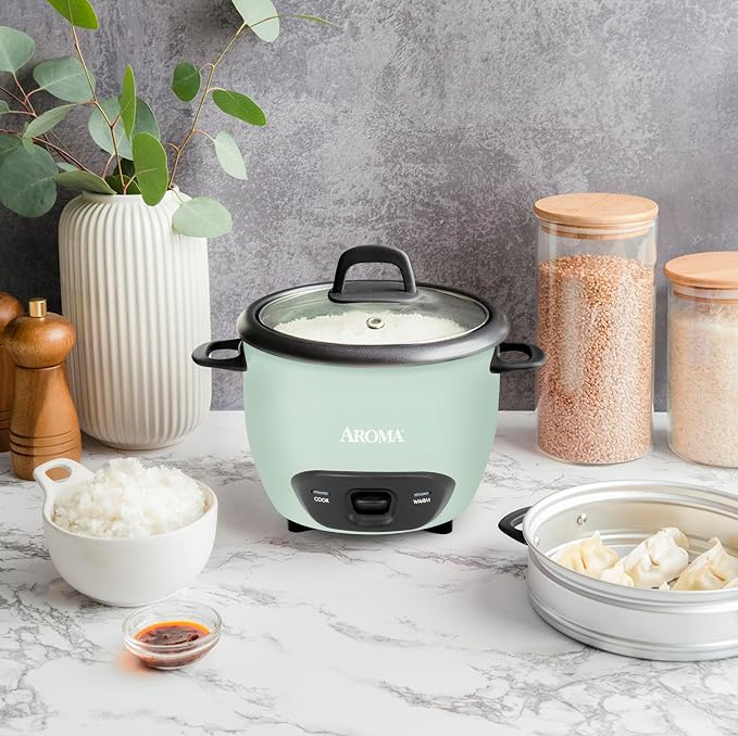 AROMA® 6-Cup (Cooked) / 1.5Qt. Rice & Grain Cooker (ARC-743-1NGBL), Light Blue