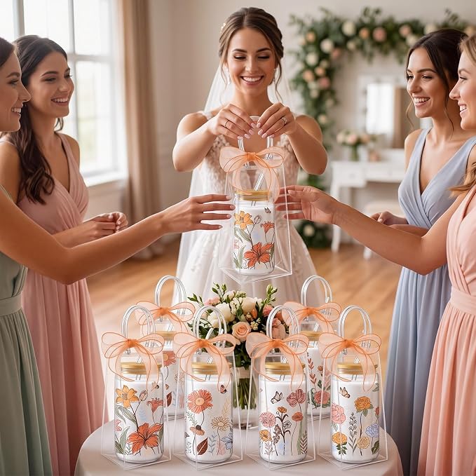 Mumufy 8 Sets Vintage Flower Glass Cups with Clear Gift Bag 16 oz Reusable Colorful Iced Coffee Mugs Aesthetic Cute Tumbler with Lids and Straws, Gifts for Girls Women Bridesmaid