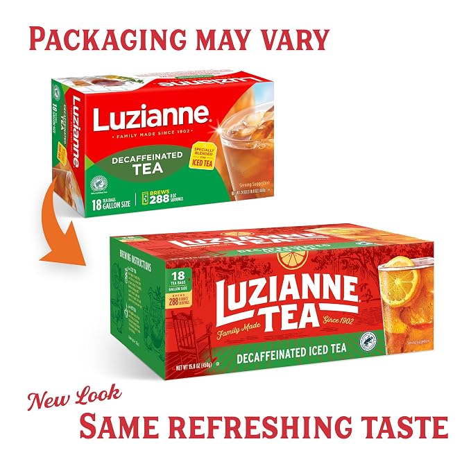 Luzianne Unsweetened Decaffeinated Iced Tea Bags, Gallon Size, 18ct Box, (Pack of 1)