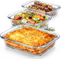 High Borosilicate Glass Baking Dishes for Oven, (2.3QT, 1.6QT, 1.0QT, 3 Pack) Rectangular Bakeware Sets, Deep Glass Casserole Dishes with Handle for Microwave, Baking, Meal Preparation
