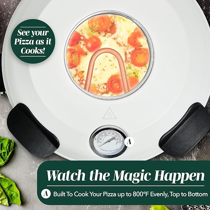 Cook With Color Electric Countertop Pizza Oven, Indoor Crispy Crust Pizza Maker, 12 Inch Pizza Oven with Ceramic Stone, Heats up to 800°F, Dual Temperature Control, Includes Pizza Peel, Off White