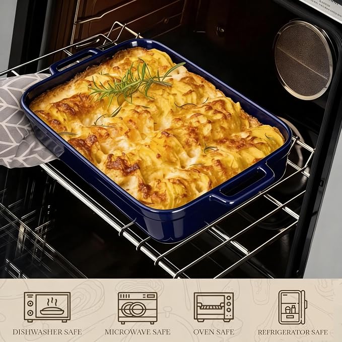 5.5 Quart Casserole Dish,Large Baking Dish Cookware,14.7x10 Inch Deep Lasagna Pan for Oven,Ceramic Bakeware for Baking, Easy to Clean, (Blue)