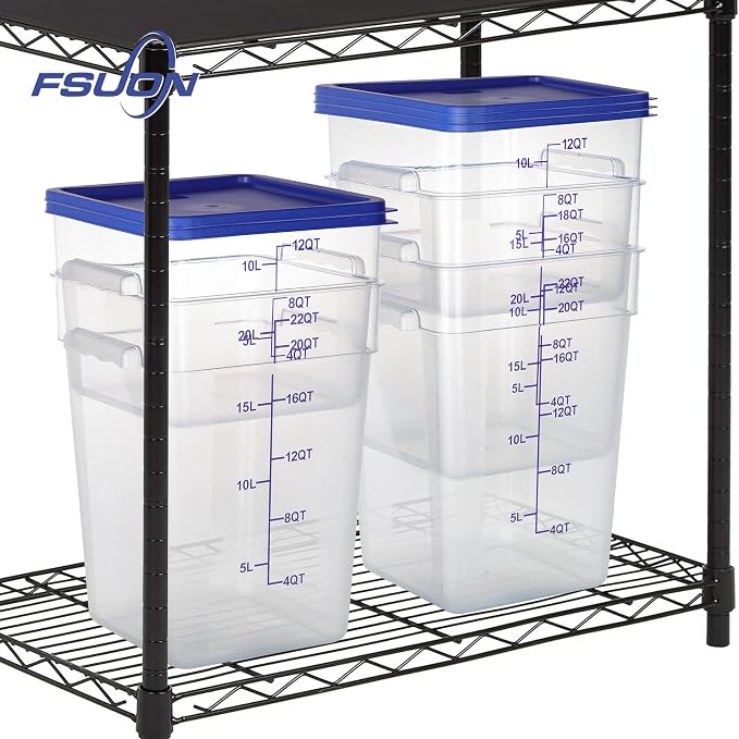 4 Pack 18 Qt Square Polycarbonate Food Storage Containers with Lids | Clear BPA-free PC with lids, side handles, measurement scale and stackable design; for food prep, storage and freezer use.