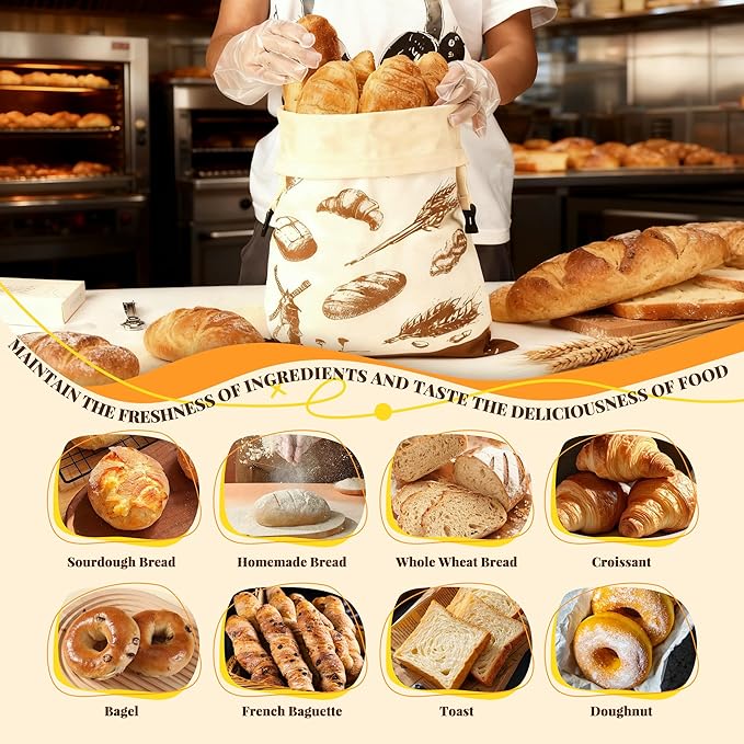 Beeswax Bread Bags for Homemade Sourdough - 2 Pack Reusable Organic Cotton Natural Beeswax Lined Large Bees Wax Storage Bag for Homemade Sourdough & Bakery Bread.