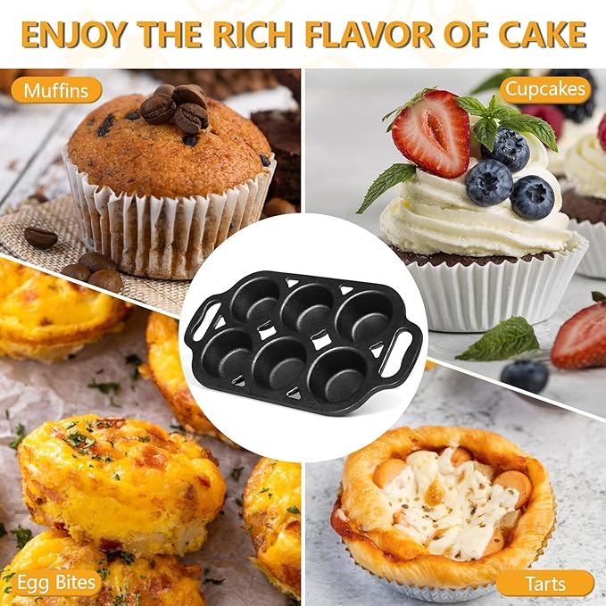 6 Cup Cast Iron Muffin Pan - Pre-Seasoned Nonstick Muffin Tin, Regular Size Cupcake Baking Pan