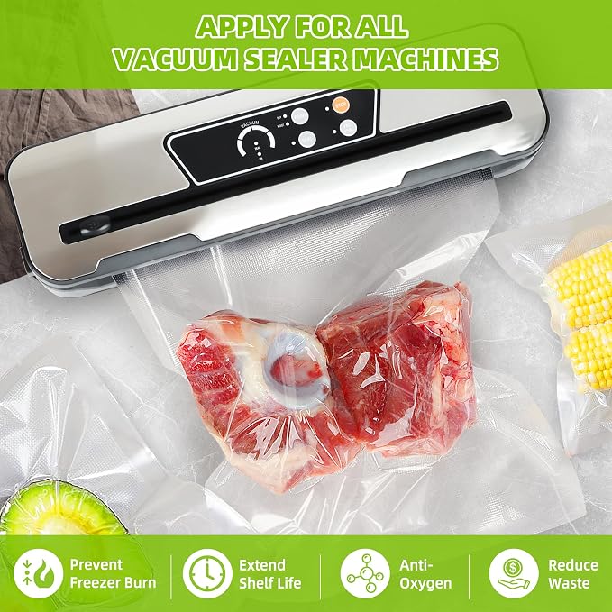 HytusCooking 150 Gallon Vacuum Sealer Bags for Food (11" x 16"),Heavy Duty Pre-Cut Food Vacuum Seal Storage Bags,Commercial Grade Embossed Sous Vide bags for Food Storage,Meal Prep,Microwave, BPA-Free