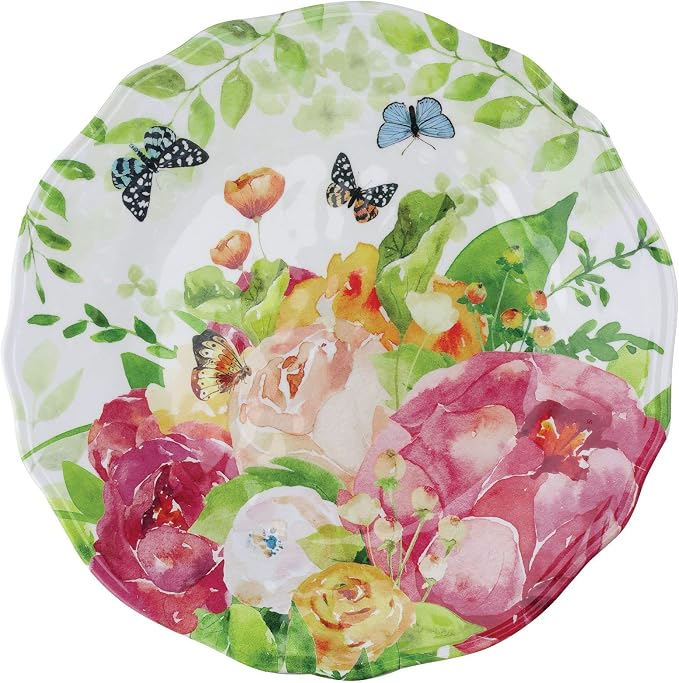 UPware 12 Piece Rose Garden Melamine Dinnerware Sets, Outdoor Dishes Set, Plates and Bowls Sets, Service for 4, Multicolor