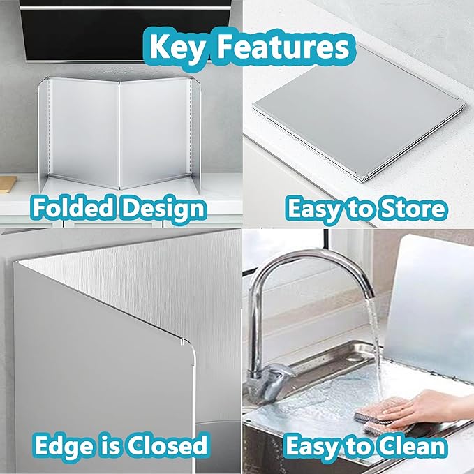 2 PCS Stove Grease Splatter Screens Guard | Range Backsplash Splatter Guard for Wall | 2 Sided Foldable Splash Shield Metal Panel Protector for Cooking, Stainless Steel, 15.7 X 15.7 X 15.7 Inches