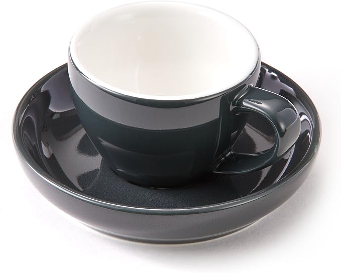 Espresso Cups and Saucers by Easy Living Goods - 3-Ounce Demitasse for Coffee, Set of 4, Assorted Colors (Modern)