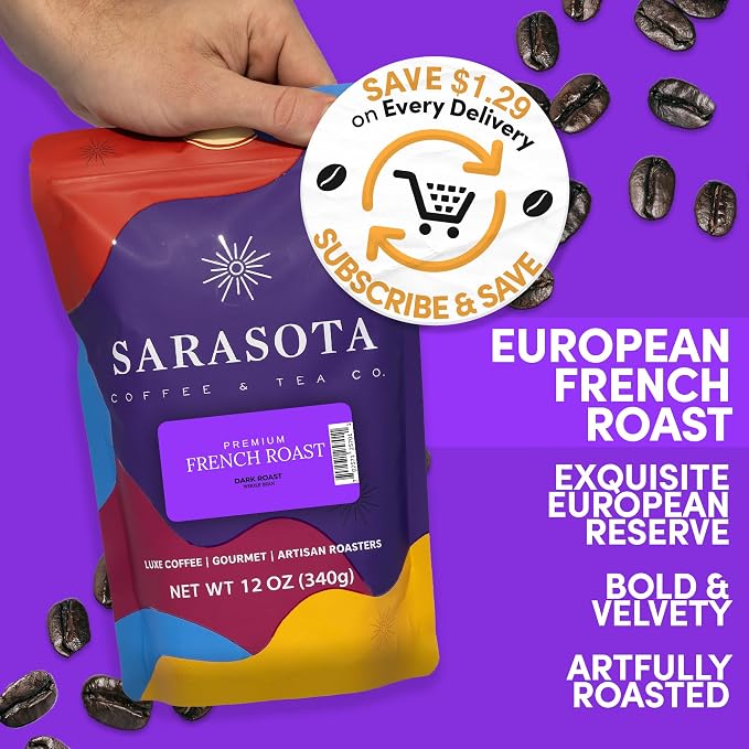 French Roast Whole Bean Coffee | Dark Roast European Coffee Beans | Extra Bold Strong | Low Acid, Specialty Grade | 12 oz