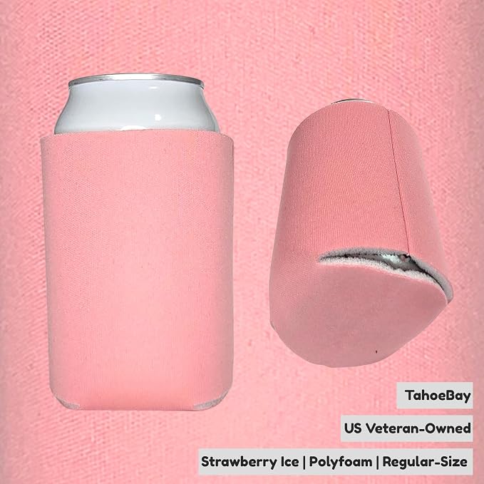TahoeBay Bulk Blank Beer Can Cooler Sleeves (50-Pack) Sublimation Blanks for Vinyl Plain Soft Foam Can Sleeves Coolers for Soda Cans & Bottles Black, White, Assorted Solid Color (Strawberry Ice)