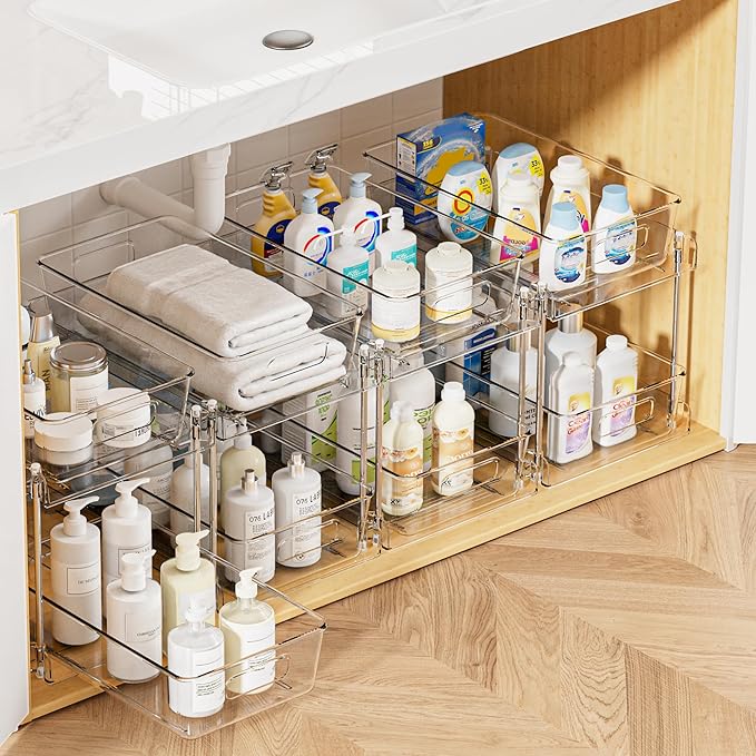 Vtopmart 4 Pack Bathroom Storage Organizer and 66 PCS Clear Plastic Drawer Organizers Bins