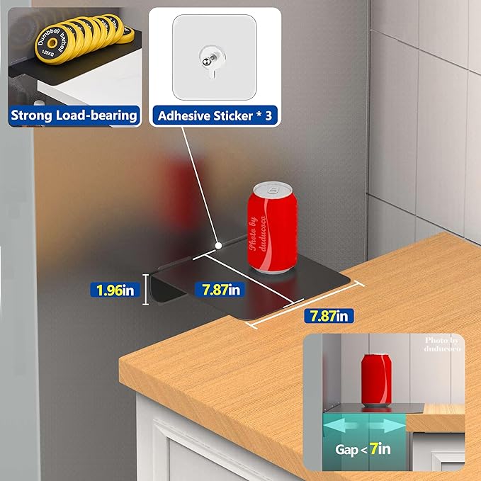 Metal Kitchen Refrigerator Gap Partition Countertop Gap Extension Board, Refrigerator Side Partition, Gap Covers Between Countertop And Walls, No Drill (Black, 7.87 * 7.87inch)