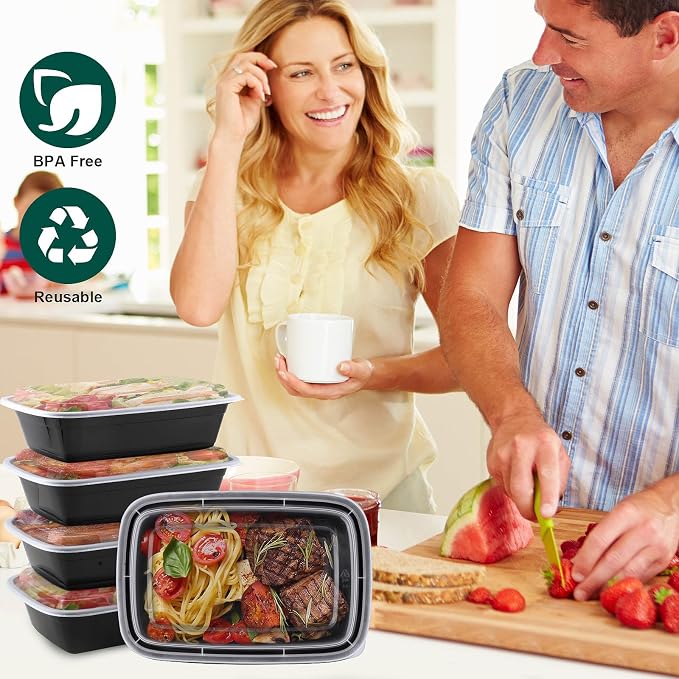 Meal Prep Containers 38 OZ, Plastic Food Prep Containers with Lids, BPA-Free, Stackable, Microwave, Dishwasher Safe Disposable To Go Container for Meal Plan, 50-Pack