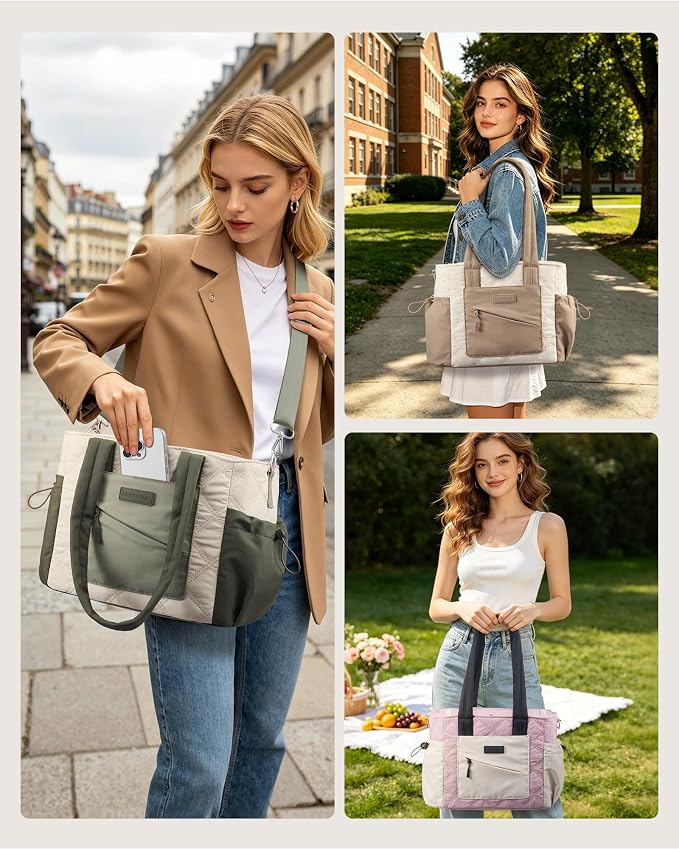 LOVEVOOK Lunch Box for Women, Quilted Insulated Lunch Bag Tote with 40oz Water Bottle Holder, Large Leakproof Cooler Bag for Women with Shoulder Strap, Work Office Nurse Teacher Picnic Travel