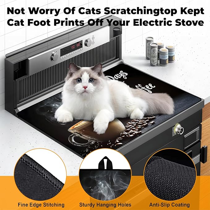 Heat-Resistant Glass Stove Top Cover with Anti-Slip Rubber Coating – Electric Stove Protector, Scratch-Resistant, Expands Counter Space, Stylish Kitchen Decor (Cafe)