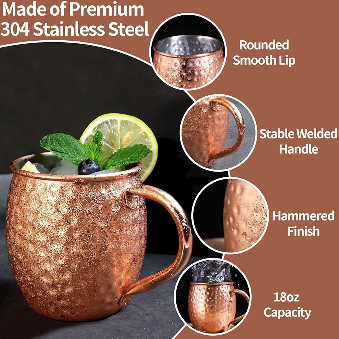 LINALL Moscow Mule Copper Mugs- Set of 12 Copper Plated Stainless Steel Mug 18oz, for Chilled Drinks (12 pcs)