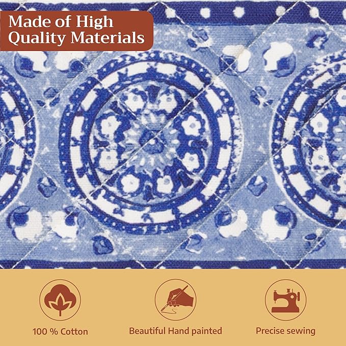 Maison d' Hermine Pot Holders 100% Cotton Heat Resistant Potholders 8" x 8" Hot Pads with Loop BBQ Cooking Baking Gifts for Mothers Day Handling Hot Pans Spring/Summer (Pack of 1, Melodie Bleue)