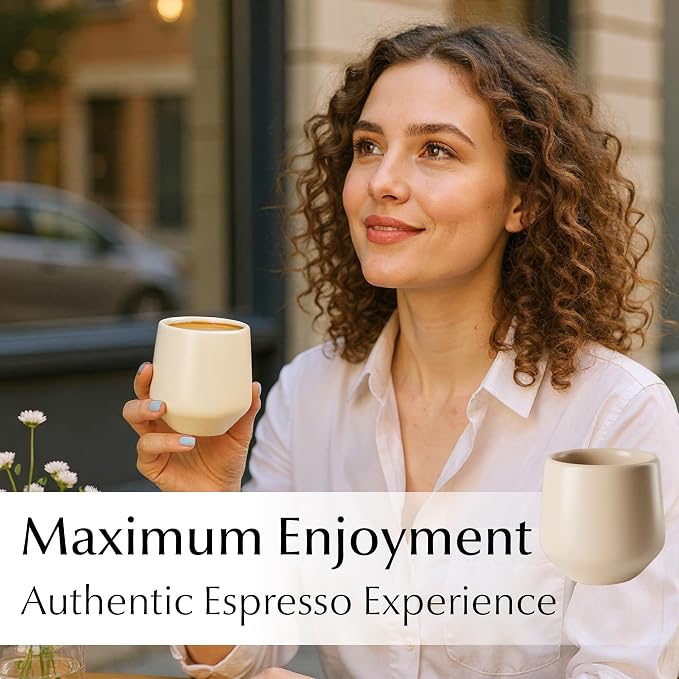 MIAMIO - Espresso Cups Set of 4 (2.7 oz) / Espresso Cup, Ceramic Espresso Cups, Handleless Mug, Japanese Tea Cups - Luxe Collection (Cream Rose)