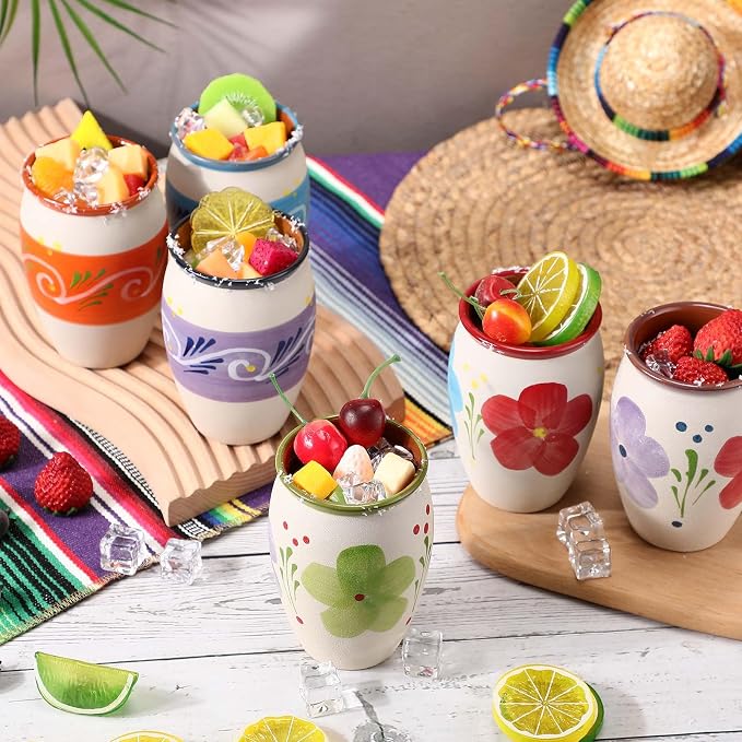 Gejoy 12 Pack 12oz Cantaritos de Barro Mexicanos Mexican Clay Cup Pottery Fiesta De Barro Mexicanos Cocktail Cups Coffee Mugs Cocktail Tea Glasses for Margaritas Mojitos (Bright,White)
