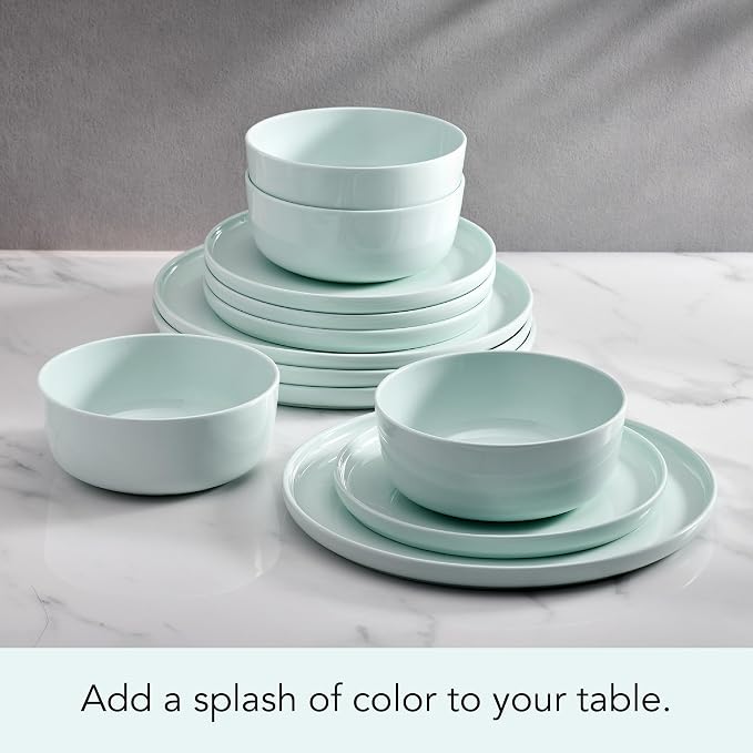Mikasa Madison Pastel Bone China Lightweight Chip Resistant 12 Piece Dinnerware Set, Mint Green