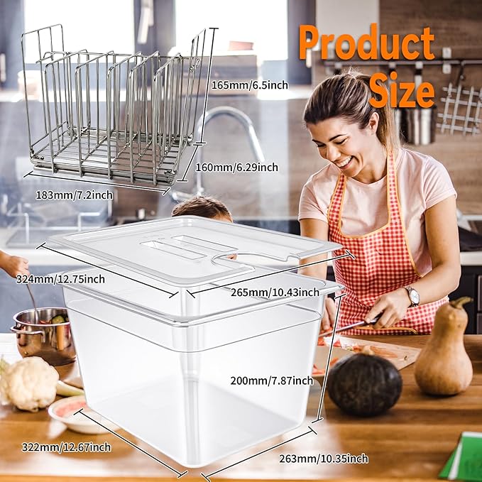 12 Quart Sous Vide Containers with Lid & Rack Compatible with Wancle Anova Nano AN500-US00 Pro 3.0 Mini Joule,most Instant Pot Sous Vide Cooker,BPA Free (Container with lid and rack, 12 QT)
