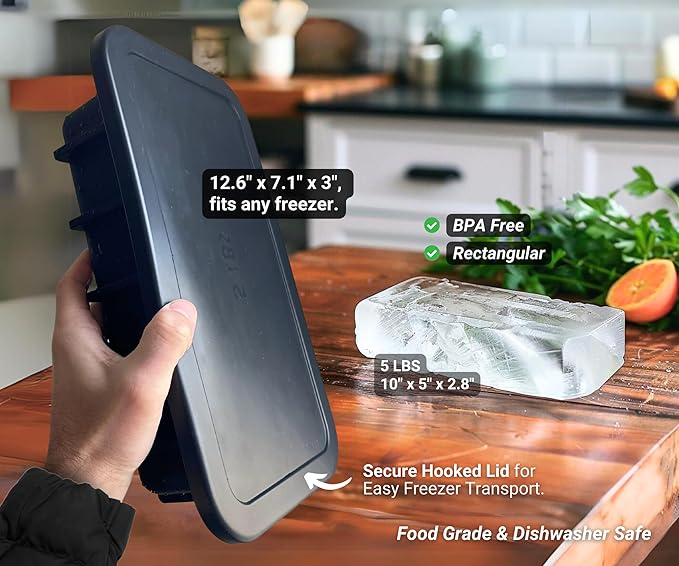 Alaskey® Extra Large Ice Block Mold 5 lbs With Lid (Single) | Create Perfect Ice Bricks | Professional Silicone Mold for Crafting Giant Ice Cubes, Ideal for Ice Baths, Coolers, Bartender Accessories