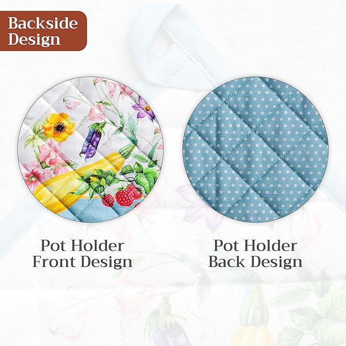 Maison d' Hermine Pot Holders 100% Cotton Heat Resistant Potholders 8" x 8" Hot Pads with Loop BBQ Cooking Baking Gifts for Mothers Day Handling Hot Pans Spring/Summer (Pack of 2, Giverny)