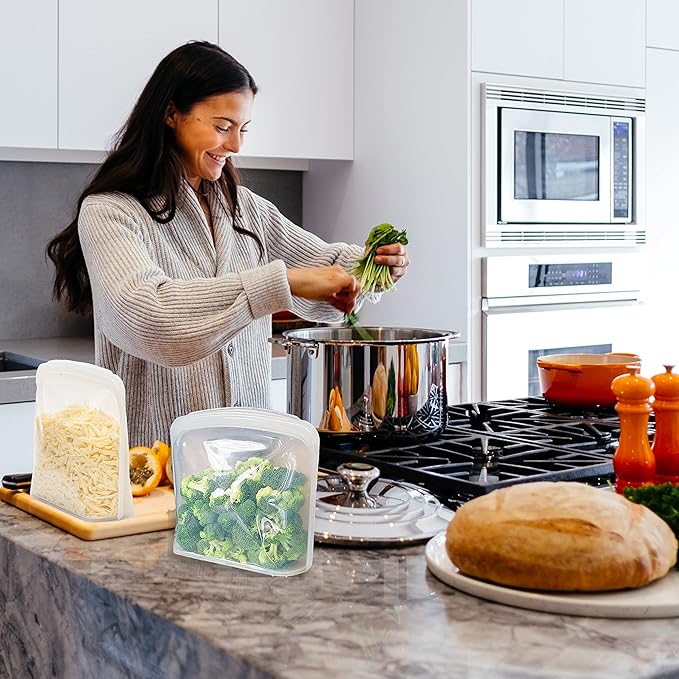 Elkanah Extra Large 116fl oz Silicone Bags Reusable Freezer Bags Silicone Gallon Bag Food Storage Bag|Oven Bags|Sous Vide|Microwave|Oven|Dishwasher safe | 116fl oz, Gallon Bag, Oven Safe, Sous Vide, Microwave Safe, Dishwasher Safe