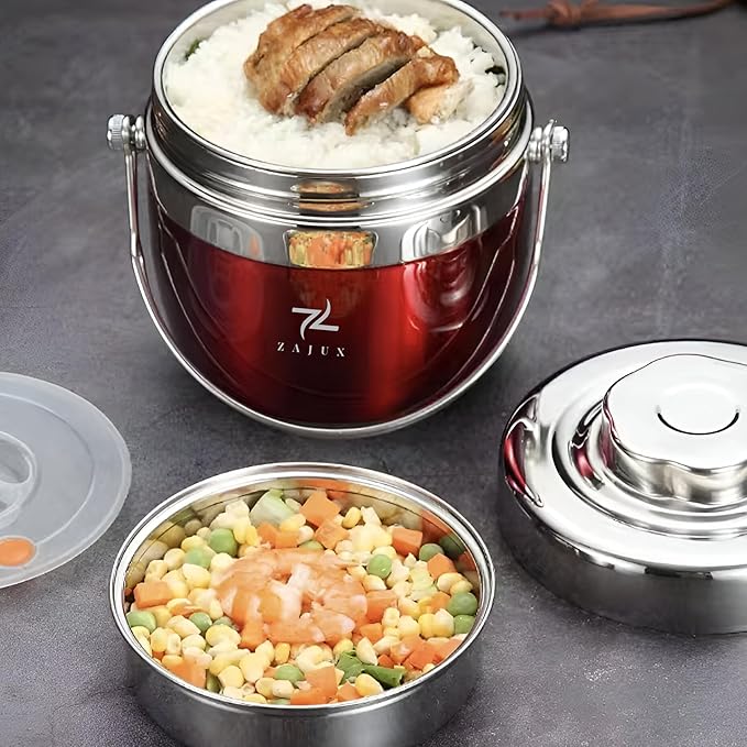 Stainless Steel Lunch Box Light Blue for Adults, Large Capacity 51 oz (1.5 L), Double compartment, keeps food Fresh and Warm, Ideal for Work and Travel, Leak-Proof, Portable.Includes Special Bag