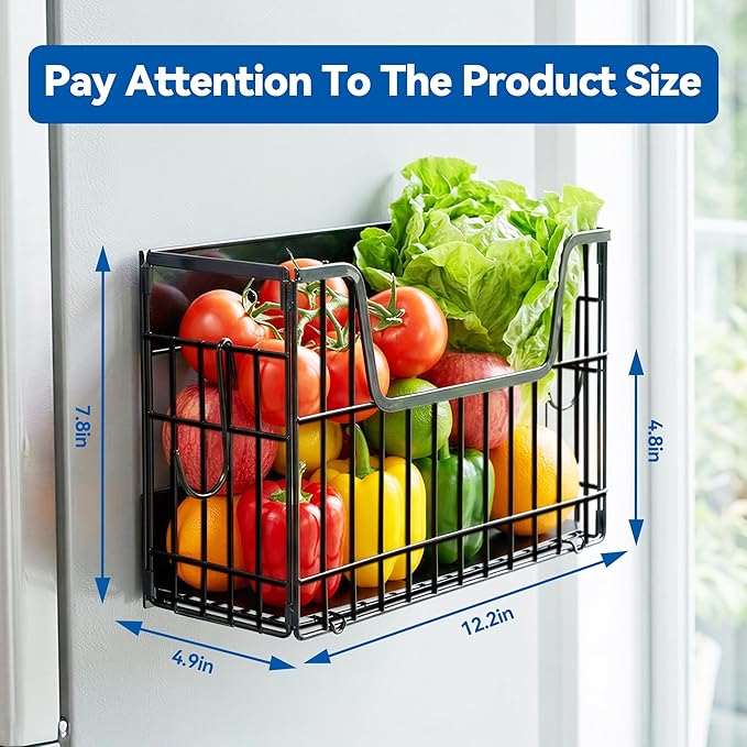 3PCS Magnetic Shelves for Fridge, Strong Metal Magnetic Fruit Vegetable Basket Kitchen Storage Fridge Organizer for Potato & Onion, Fully Assemble