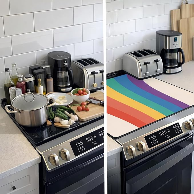Decorative Electric Stove Top Covers, Heat Resistant Silicone Stove Cover Mat, Stove Top Protectors for Electric Flat Glass Stoves, Adds Extra Counter Space for Small Kitchens and Apartments