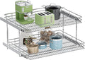 2-Tier Pull Out Cabinet Organizer, 31.5" W x 21.5" D, Heavy Duty Dual Slide Out Shelves for Wide Base Cabinets, Chrome Wire Basket Drawer for Pots, Pans, Pantry & Cleaning Supplies