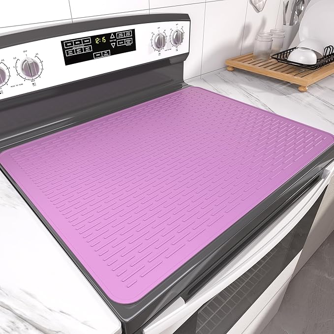 Stove Top Cover for Electric Stove- Range Covers for Electric Stove,Silicone XXL Dish Drying Mat, Glass Cooktop Covers, Flat RV Range top Mats (Black, 30"x21")