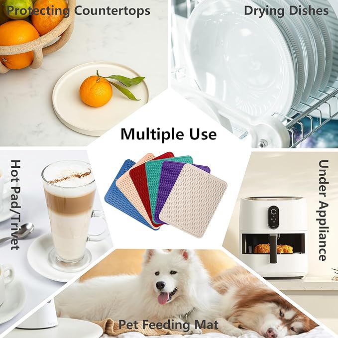ZLR Silicone Dish Drying Mat & Heat Resistant Trivet (12" x 16") - Waterproof Counter Protector for Air Fryer, Coffee Maker - Non-Slip, BPA Free Kitchen Pad, Easy Clean Dishwasher Safe (Milk White)