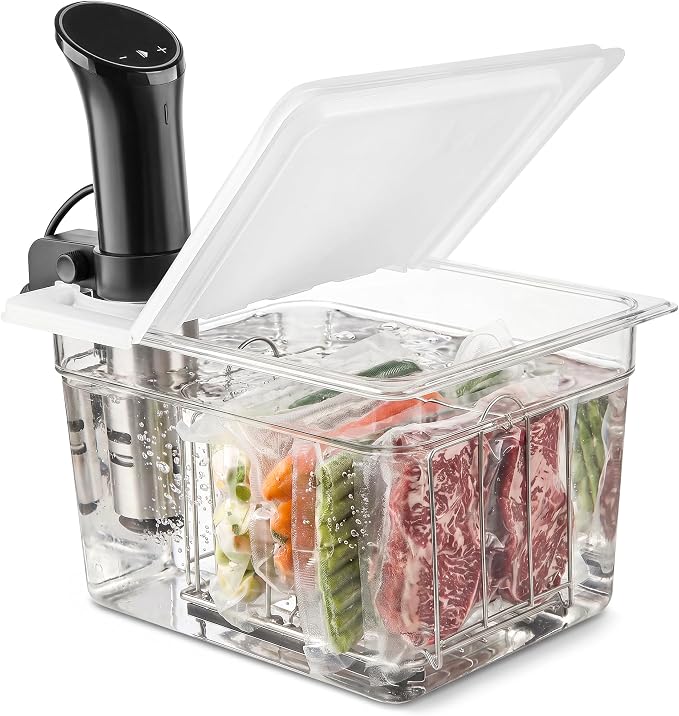 EVERIE Sous Vide Container with Lid and Rack, 12 Quart Sous Vide Container Kit with Universal Collapsible Hinged Lid, Compatible with Anova, Inkbird, Breville, Joule, Wancle and Most Clip-On Sous Vide Cookers