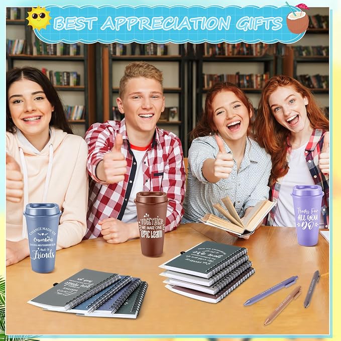 Teenyyou 90 Pcs Employee Appreciation Gift Set, 16oz Tumbler with Lid Notebook Pen Bulk Thank You Gift Holiday Party Favor for Teachers Office Coworker Teacher Staff Team (Dark Color,Classic Style)
